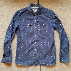 Tommy Hilfiger Blue Button Down Shirt with Polka Dot Pattern
